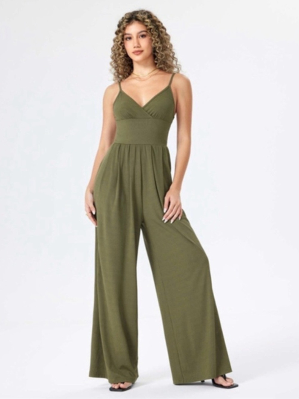 Cider Ribbed V-Neck Cami Wide Leg Jumpsuit Sz S